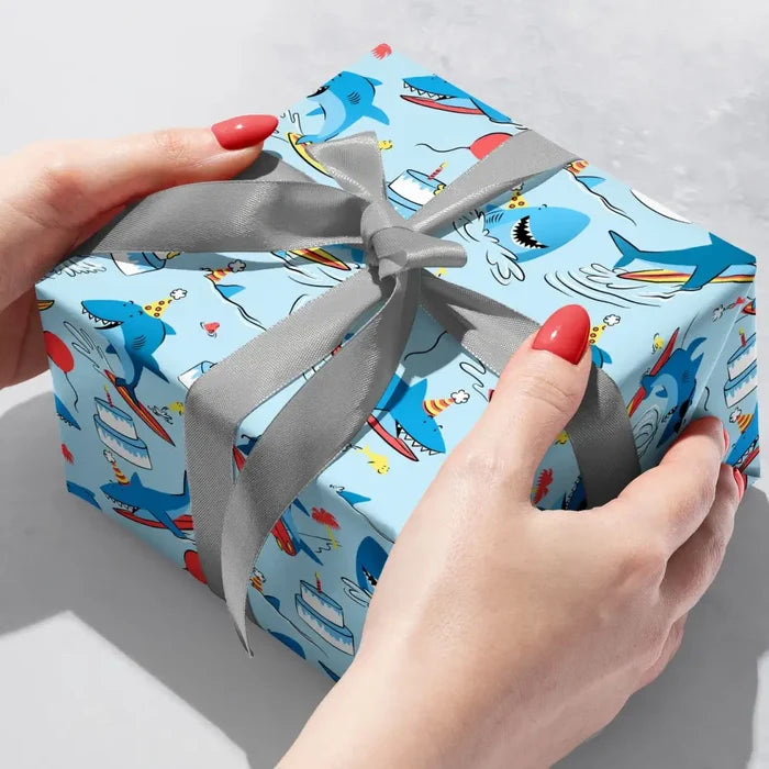 Gift Wrap - Surfing Sharks - Recycled Fiber