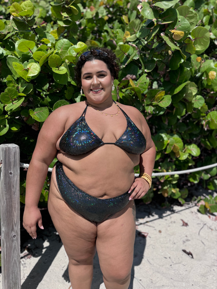 Glitter Black Thong Bikini Bottom