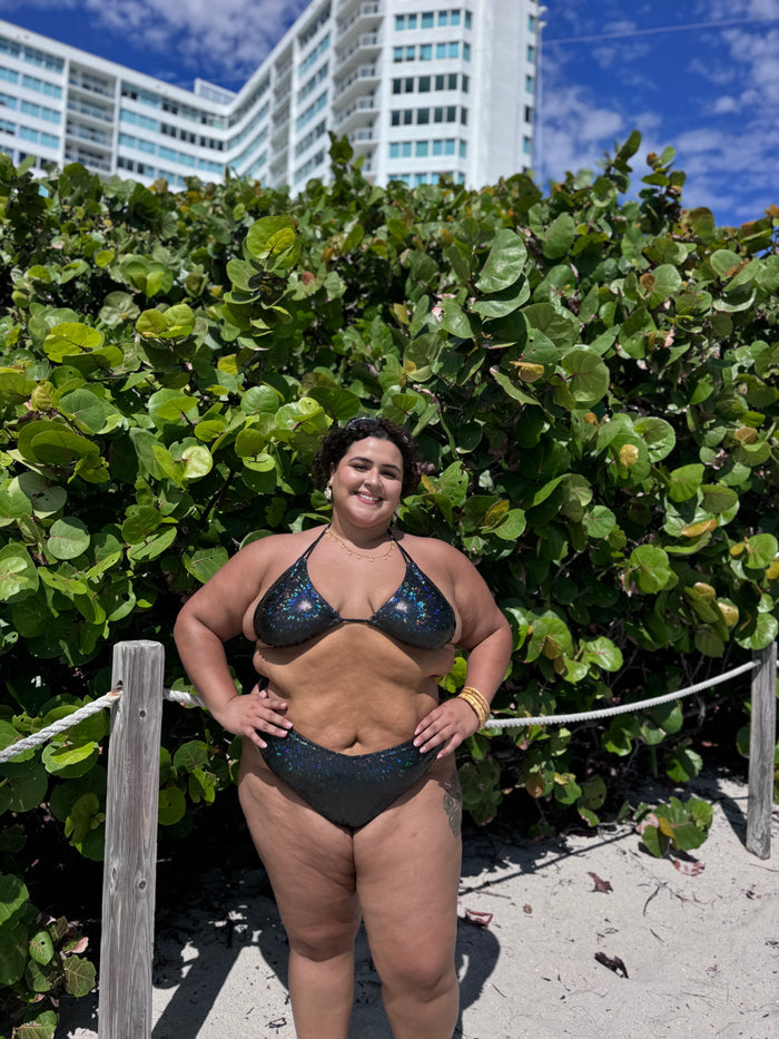 Glitter Black Thong Bikini Bottom