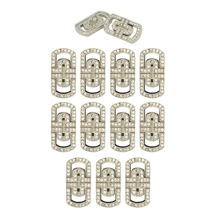 Glittering Diamond Rectangular Metal Button | 20mm (32L)