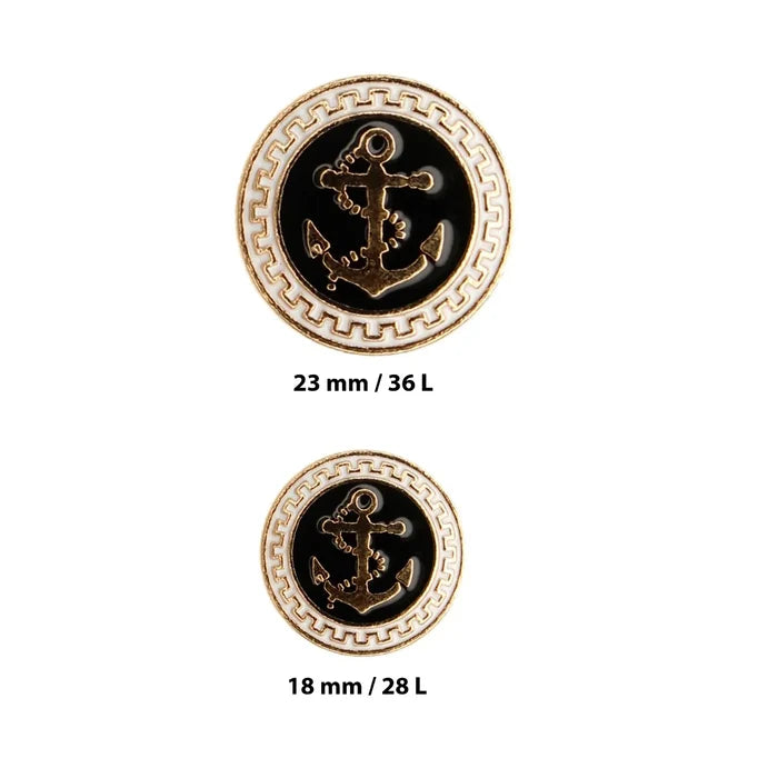 Gold and Black Anchor shank Metal Button | 18mm(28L) & 23mm(36L)