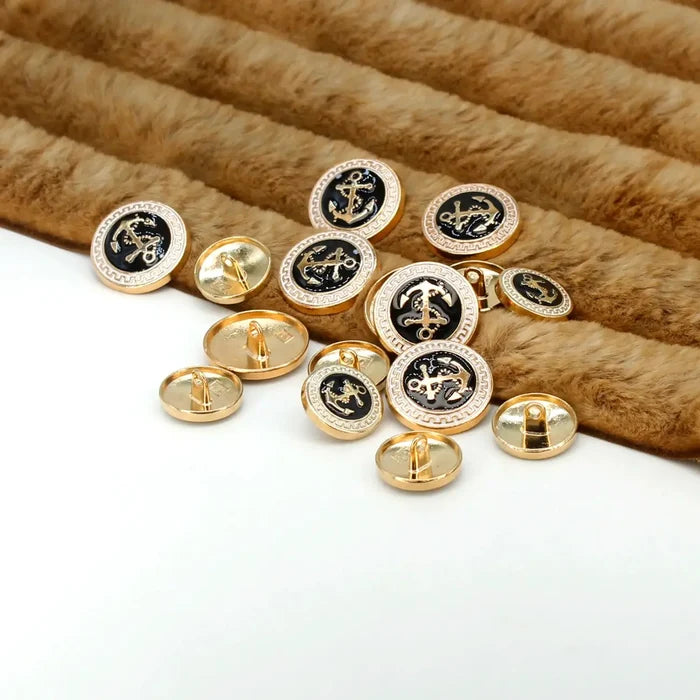 Gold and Black Anchor shank Metal Button | 18mm(28L) & 23mm(36L)