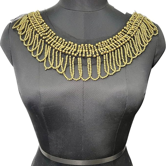 Gold Beaded Fringe Neckline