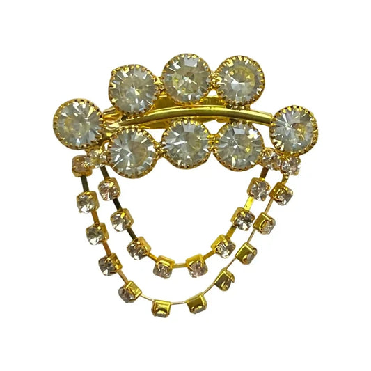 Gold Color Rhinestone & Crystal Brooch for Women's fashion featuring elegant layered design and sparkling stones.