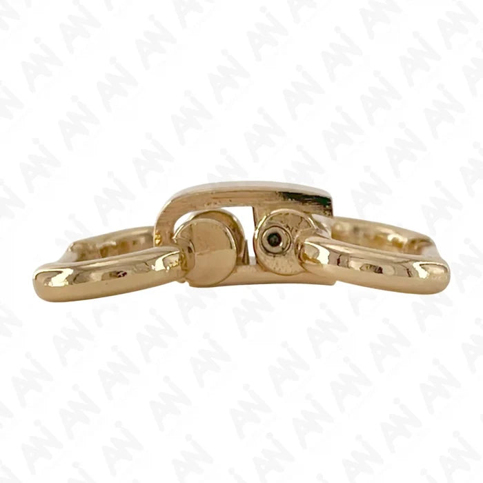 Ani Accessories Gold Interlocking Buckle with side image to show the thickness of the buckle in the white  background.