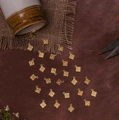 Gold Square Pendants with Intricate Design