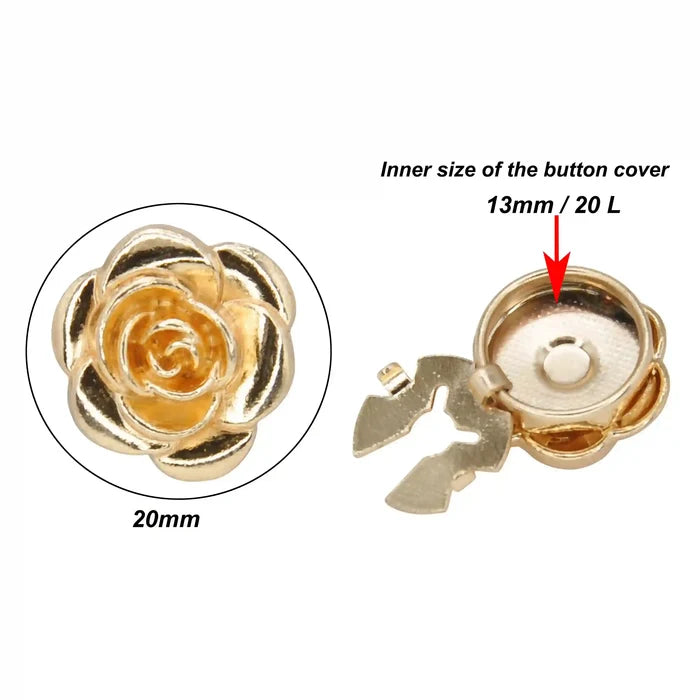 Gold Tone Camellia Rose Button Cover