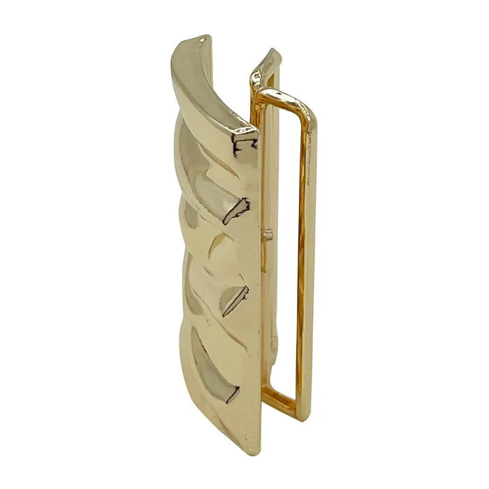 Ani Accessories Gold Wavy Rippled Rectangle Buckle Side view Zooming image in white background.