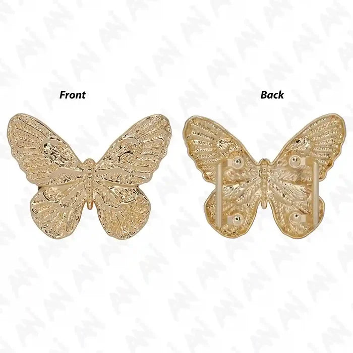 Ani Accessories Golden Butterfly Metal Buckle  front and back view in white background.