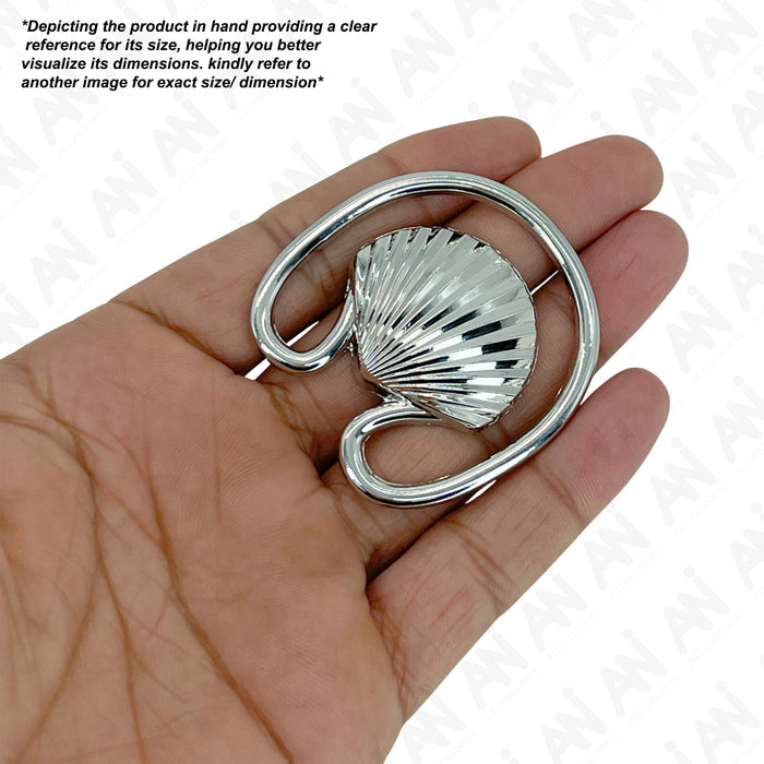 Ani Accessories Clam Seashell Silver  Metal Buckle holding on hand to show the exact size of the buckle with caution of product slightly differ from the product.