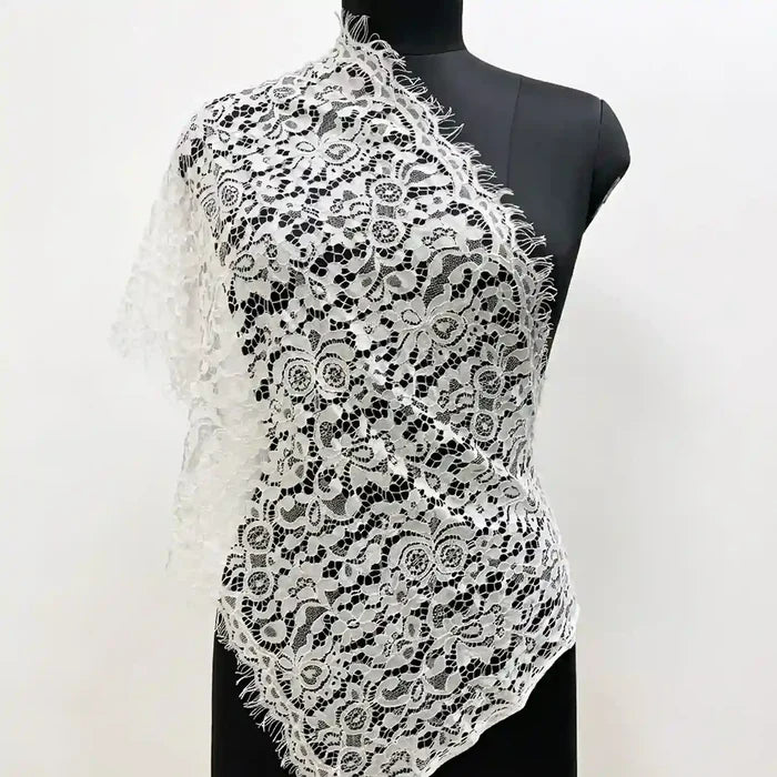 Graceful floral dyeable corded lace fabric 17 inches by Ani Accessories for dresses and couture styling