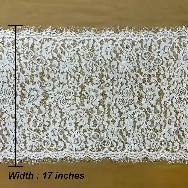 Dyeable floral corded lace fabric 17 inch width by Ani Accessories for gowns and fashion garments