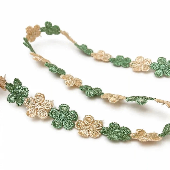 Green Beige Floral Lace