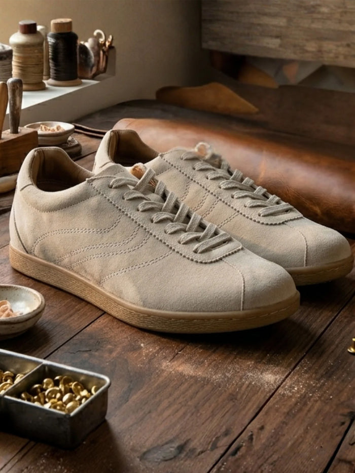 Greg Off White Suede Sneakers | Lightweight Smart Casual Lace-Up Shoes|TC-2649OW