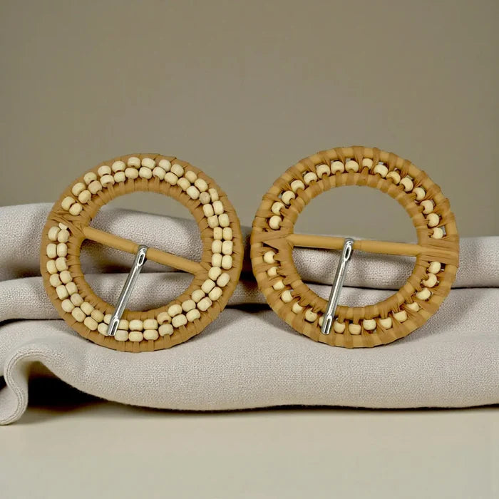 Handloom-Inspired Round Raffia Buckle | 3.1 inches (8cm)
