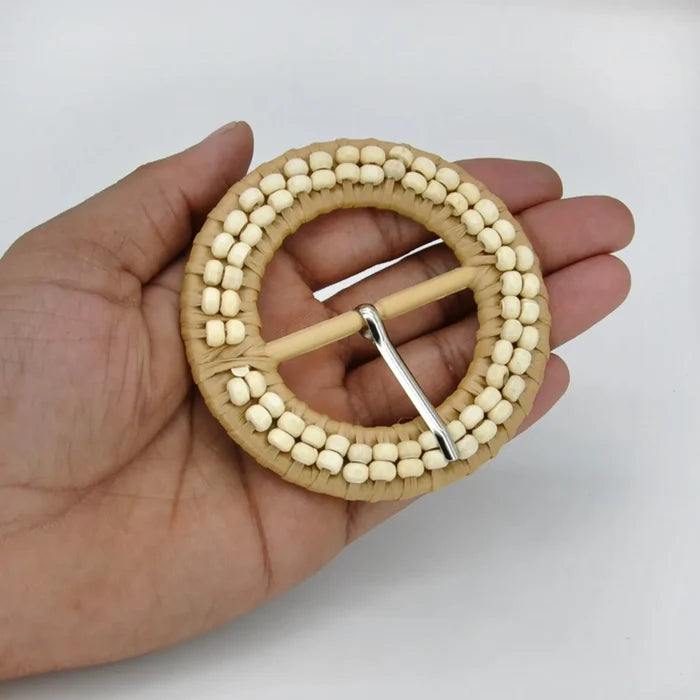 Handloom-Inspired Round Raffia Buckle | 3.1 inches (8cm)