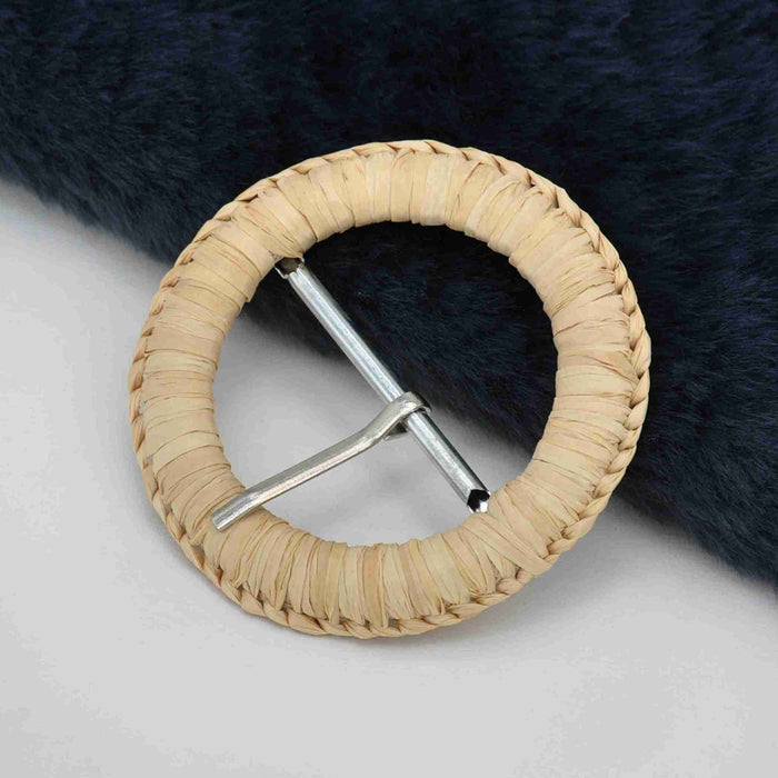 Boho style handmade raffia prong buckle natural woven belt buckle ideal for bags dresses garments and DIY craft use.