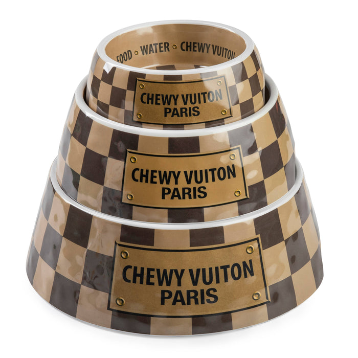 Checker Chewy Vuiton Bowl Dog Bowls  Multiple sizes to choose from. - Dog.Dog.Cat.