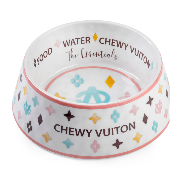 White Chewy Vuiton Dog Bowl - 3 Sizes!! Dog Food Bowl - Dog.Dog.Cat.