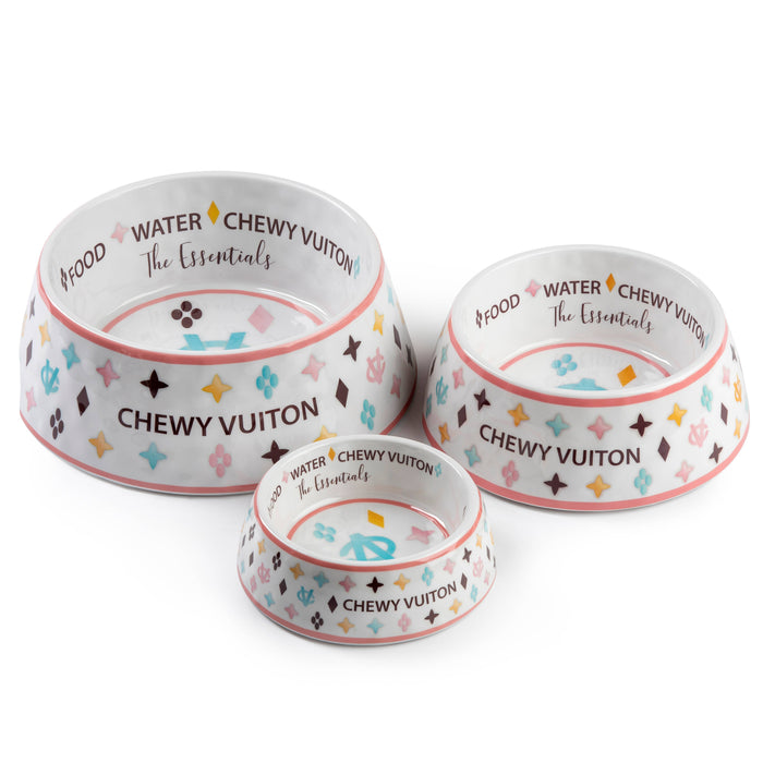 White Chewy Vuiton Dog Bowl - 3 Sizes!! Dog Food Bowl - Dog.Dog.Cat.