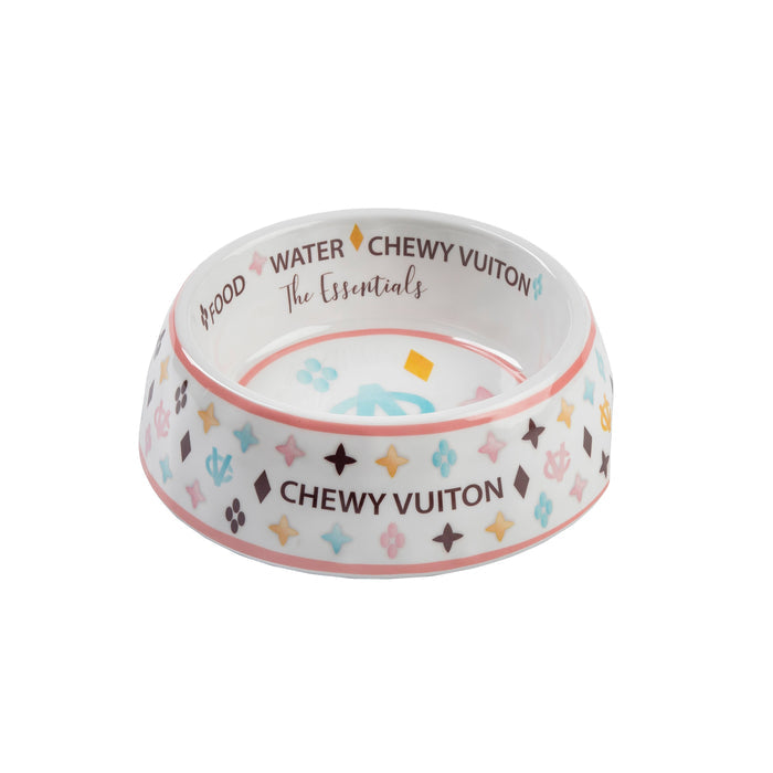 White Chewy Vuiton Dog Bowl - 3 Sizes!! Dog Food Bowl - Dog.Dog.Cat.