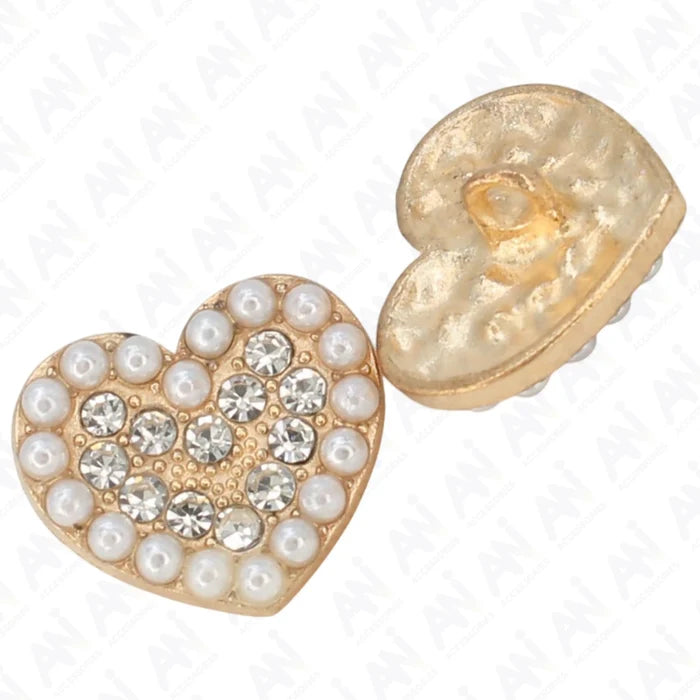 Heart Shape Pearl Rhinestone Metal Buttons | 20mm(32L)
