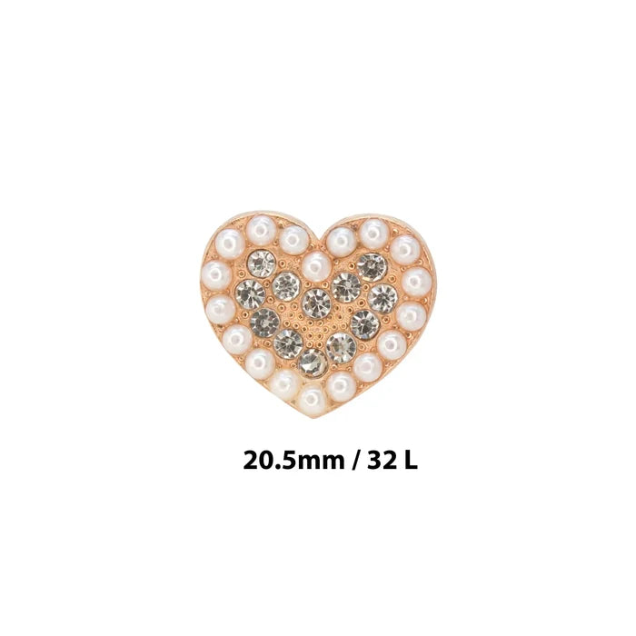 Heart Shape Pearl Rhinestone Metal Buttons | 20mm(32L)