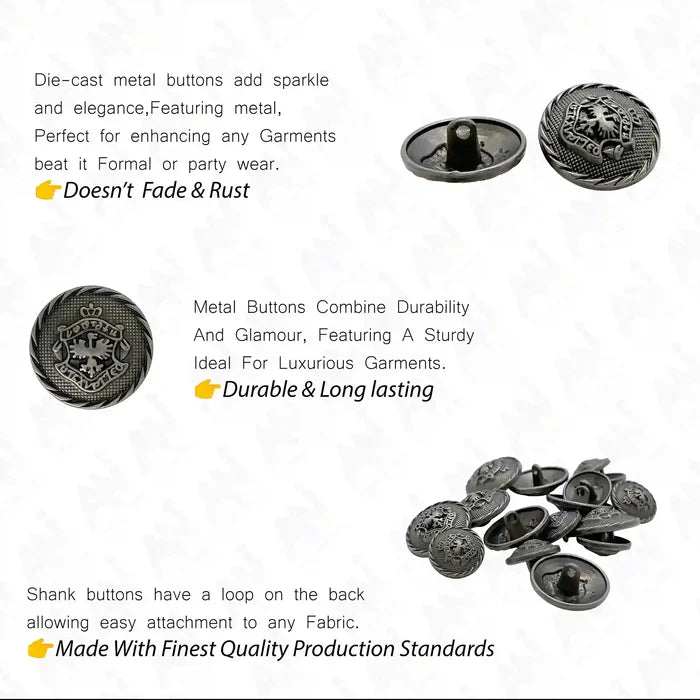 Heraldic Emblem Shank Metal Buttons | 11mm(17L) & 20mm(32L)