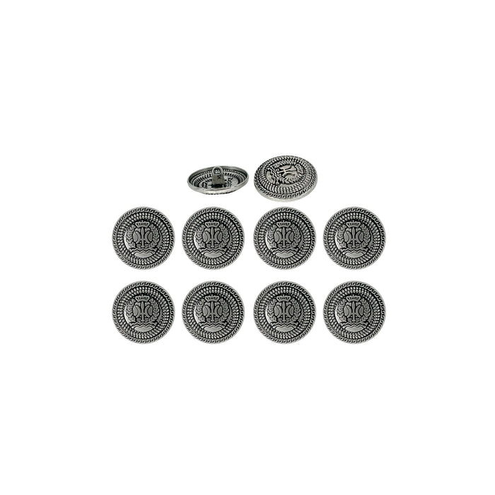 Set of 8 antique silver metal buttons by Ani Accessories, perfect for fashion upgrades, custom styling, and clothing designs