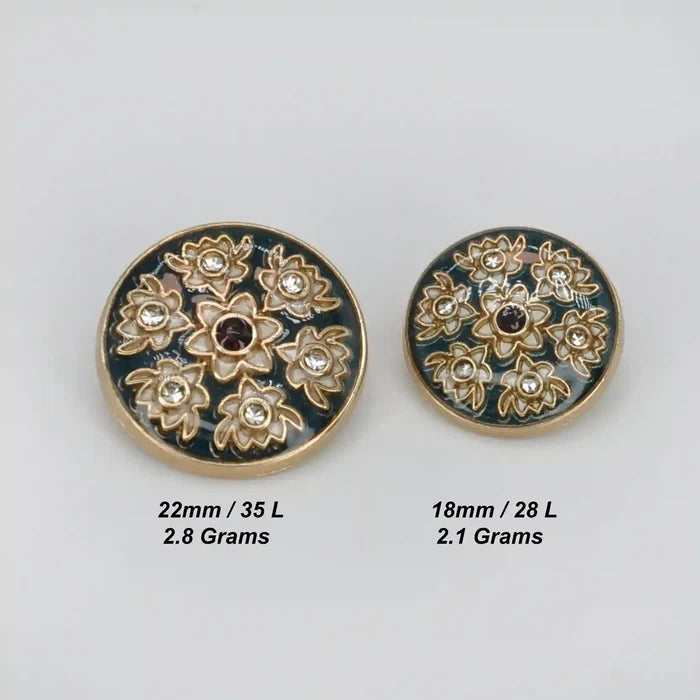 Heritage Floral Pattern Metal Buttons | 22mm(35L) & 18mm(28L)