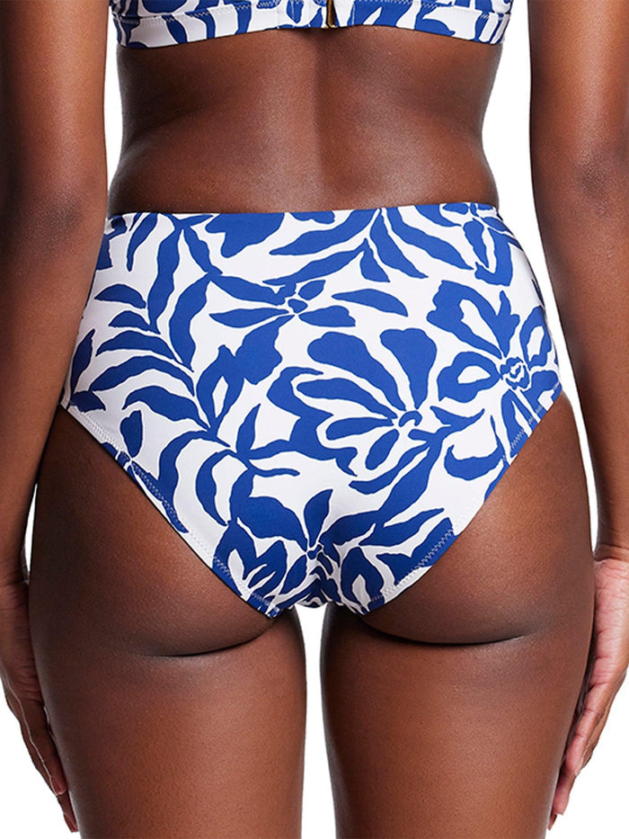 Blue Floral Ruched High Rise Cheeky Swimsuit Bottom with Matching Top - Full Back View | Hanky Panky