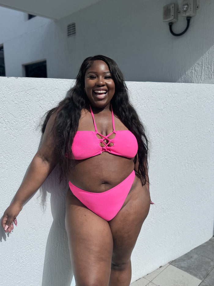 Hot Pink Rib Thong Bikini Bottom