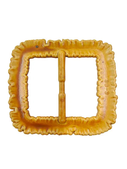 Ani Accessories imitation raffia square  buckle with stacked strip texture Backside image in a white background.