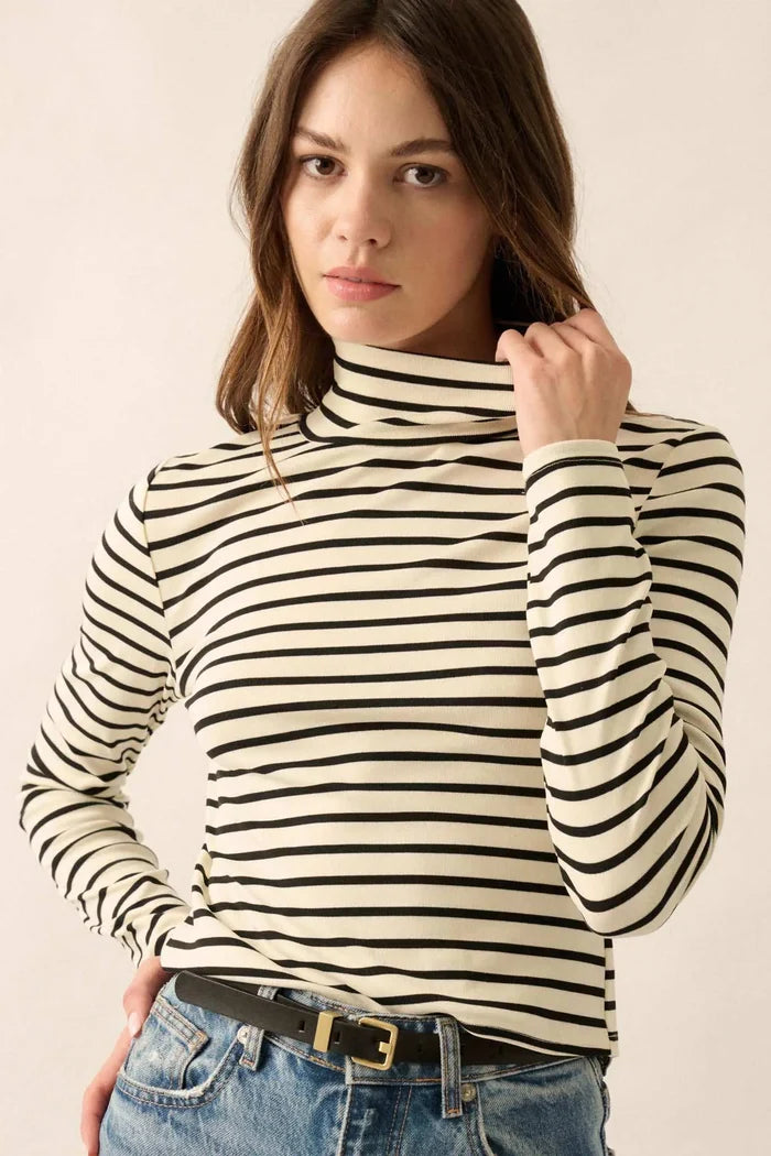 Inside the Lines Striped Mock-Neck Top - ShopPromesa