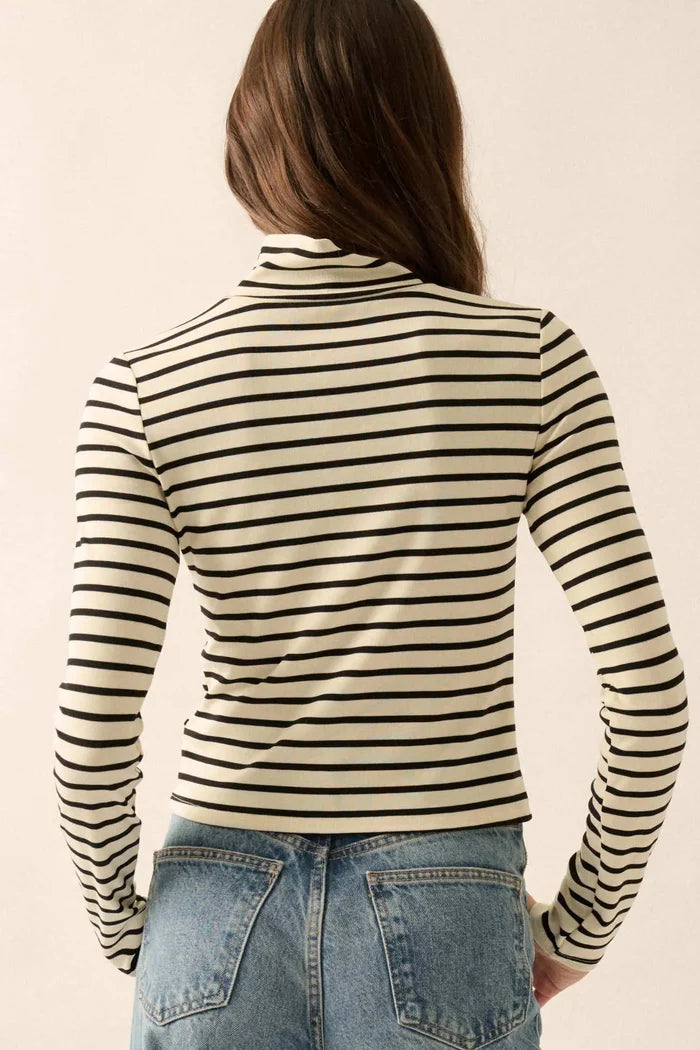 Inside the Lines Striped Mock-Neck Top - ShopPromesa