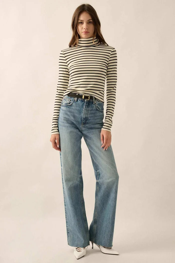 Inside the Lines Striped Mock-Neck Top - ShopPromesa