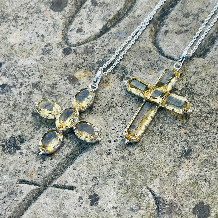 Inspired by Jane Austen & Cassandra's Topaz Cross Necklace - Oval Cut Cross