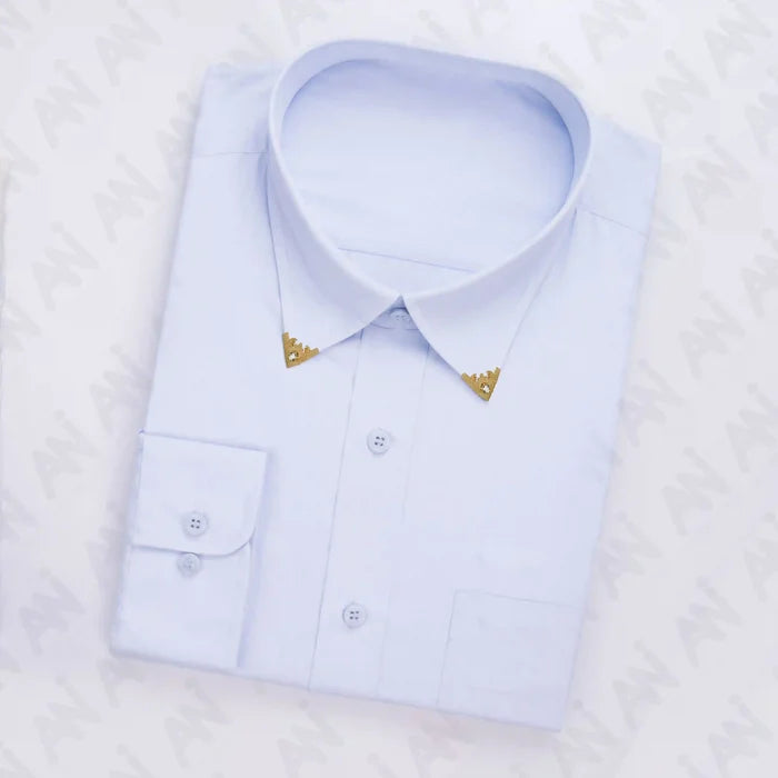 Ani Accessories | gold intricate with Rhinestone collar tip on folded white shirt collar.