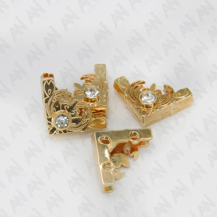 Ani Accessories | 3 gold  intricate with rhinestone front sided and 1 back sided image of collar tip