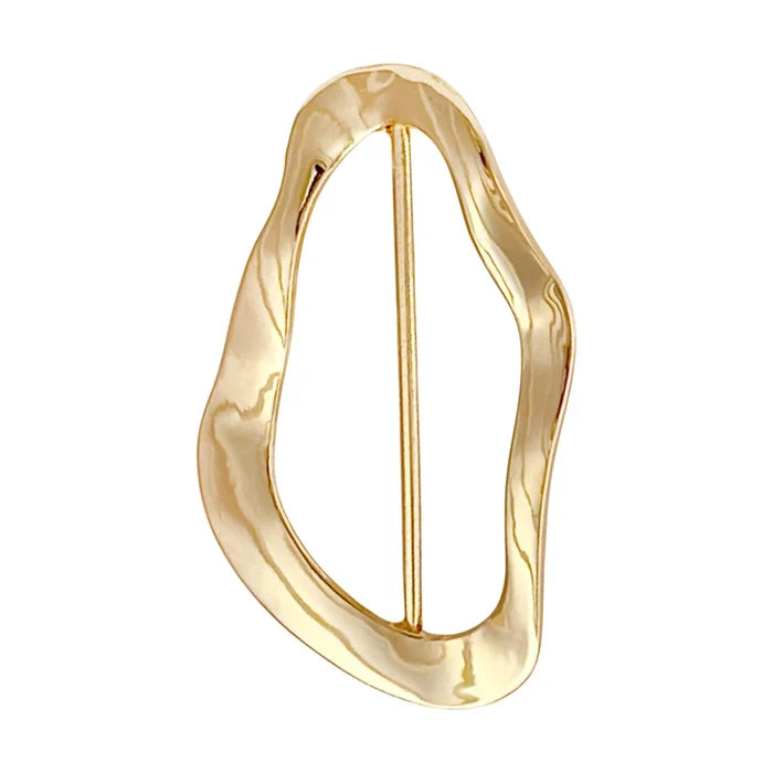 Buy Now Ani Accessories Irregular Wave Shape Metal Buckle  zooming image with reflection of the buckle in the white  background.