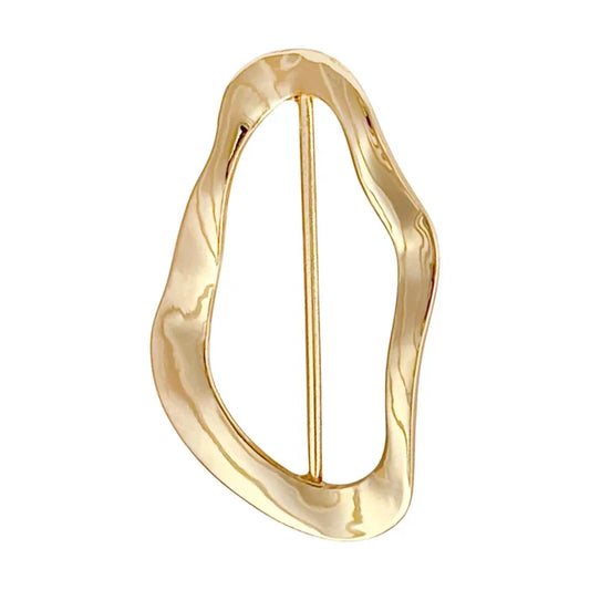 Buy Now Ani Accessories Irregular Wave Shape Metal Buckle  zooming image with reflection of the buckle in the white  background.