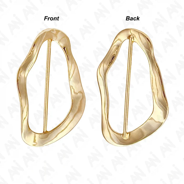 Ani Accessories Irregular Wave Shape Metal Buckle front and back image in the white background.