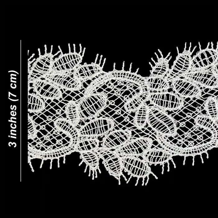 Ivory Bloom Embroidered Lace Trim | 7cm (3 inches) 70mm | SKU-FML-11