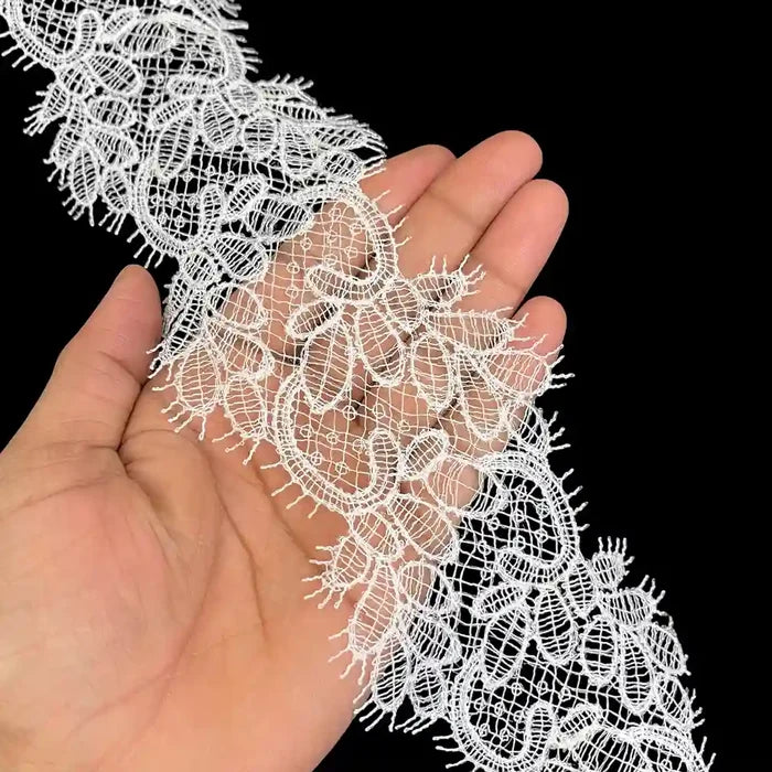 Ivory Bloom Embroidered Lace Trim | 7cm (3 inches) 70mm | SKU-FML-11