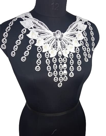 Ani Accessories ivory pearl lace neckline with intricate embroidery and soft pearl accents, dyeable sew-on applique for dresses