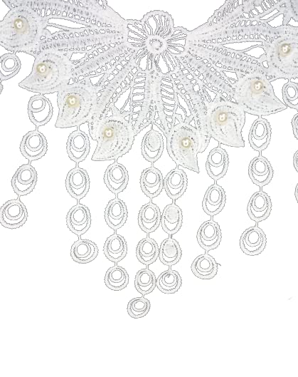 Ani Accessories ivory pearl lace neckline featuring elegant pearl detailing and refined lacework, dyeable sew-on applique for outfits