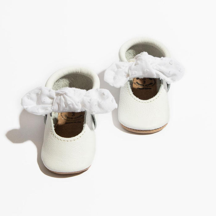 Ivory Swiss Dot Knotted Bow Baby Shoe - Babies in Bloom
