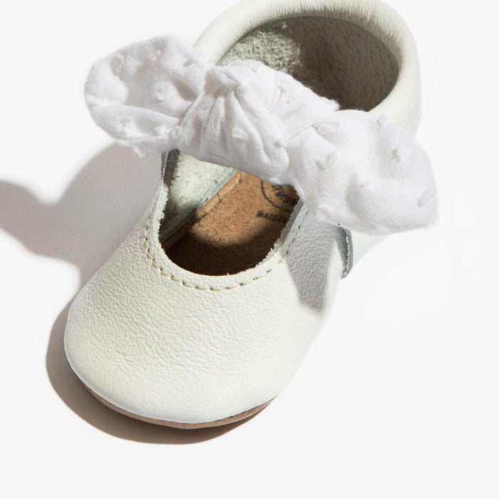 Ivory Swiss Dot Knotted Bow Baby Shoe - Babies in Bloom