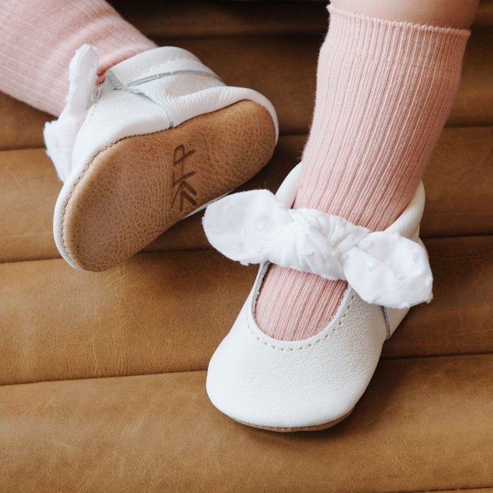 Ivory Swiss Dot Knotted Bow Baby Shoe - Babies in Bloom