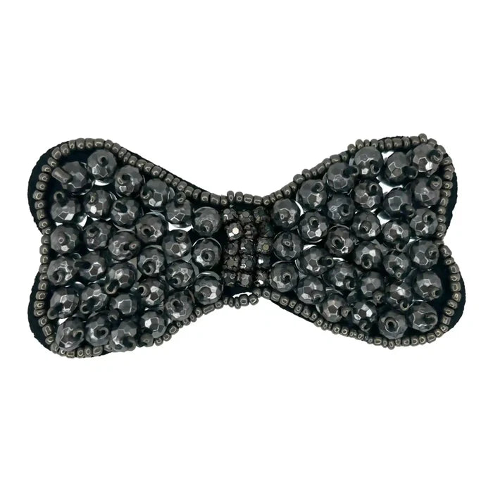 Jet Black Beaded Bow Patch